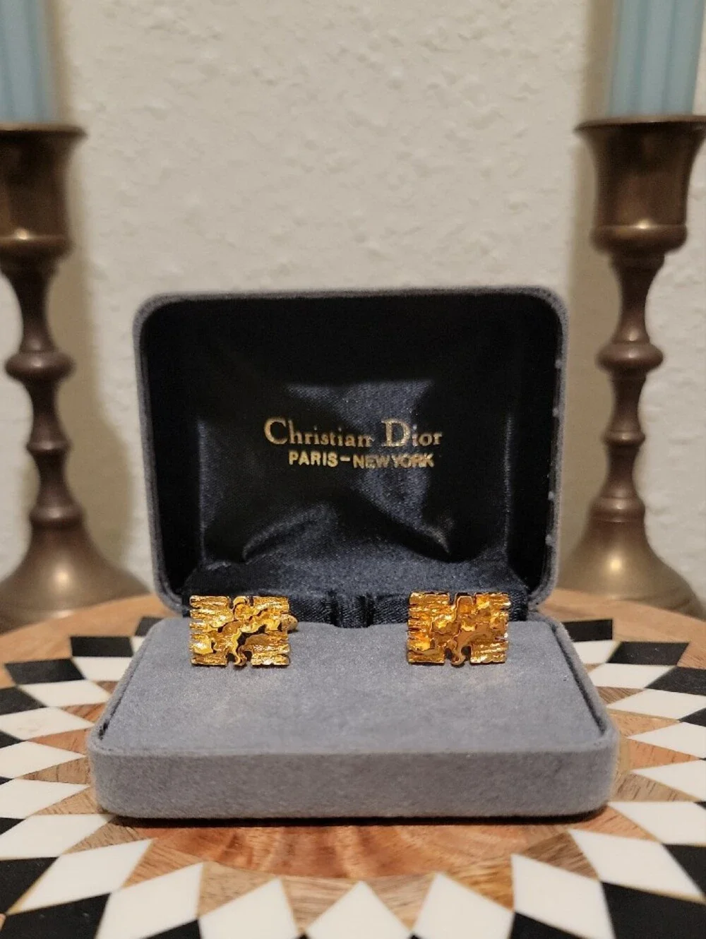 Vintage Christian Dior Gold-Tone Cuff Links New In Box